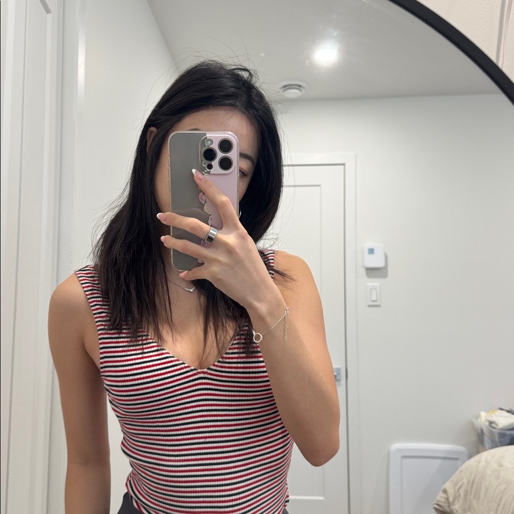 Garage Striped Red and White Bodysuit with clips